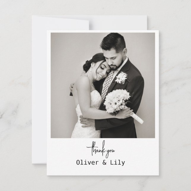 Tarjeta De Agradecimiento Boda de fotografías minimalista elegante (Anverso)