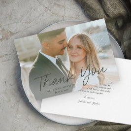 Tarjeta De Agradecimiento Boda de fotografías sencillas con guión moderno