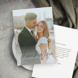 Tarjeta De Agradecimiento Boda de fotografías sencillas con guión moderno