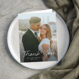 Tarjeta De Agradecimiento Boda de fotografías sencillas con guión moderno