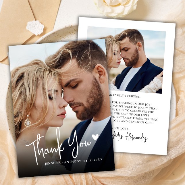 Tarjeta De Agradecimiento Boda de fotos 2% de amor de escritura moderna Grac (Subido por el creador)