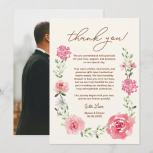 Tarjeta De Agradecimiento Boda de Fotos Bohemio Floral Acuarela