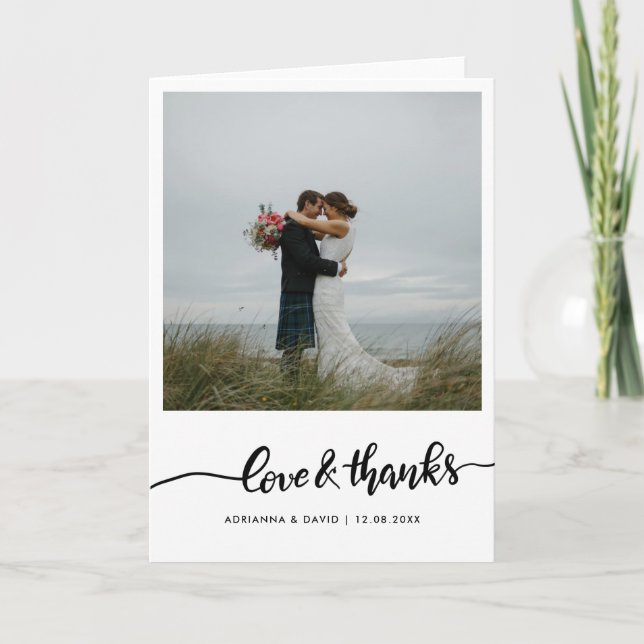 Tarjeta De Agradecimiento Boda De Fotos Casual Amor Y Guión De Gracias (Anverso)