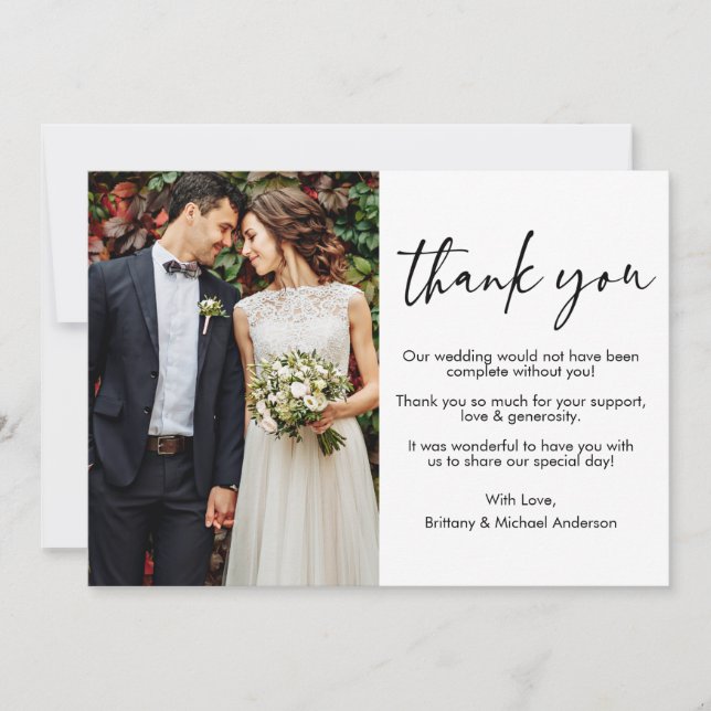 Tarjeta De Agradecimiento Boda de fotos con escritura manuscrita de tinta de (Anverso)