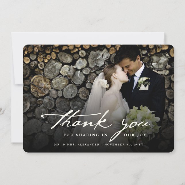 Tarjeta De Agradecimiento Boda de fotos con estilo de escritura a mano de vi (Anverso)