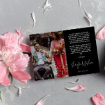 Tarjeta De Agradecimiento Boda de fotos con guiones de escritura a mano negr<br><div class="desc">Boda romántico: tarjeta de agradecimiento impresa con dos de sus fotos bodas,  una más pequeña por un lado y una más grande por el otro lado. Gracias en un guión moderno de escritura a mano,  también sus nombres,  con un texto impreso de agradecimiento arriba.</div>
