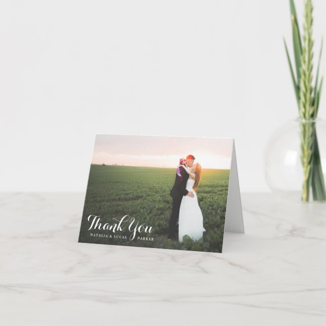 Tarjeta De Agradecimiento Boda de fotos con guiones elegantes gracias | Blan (Anverso)