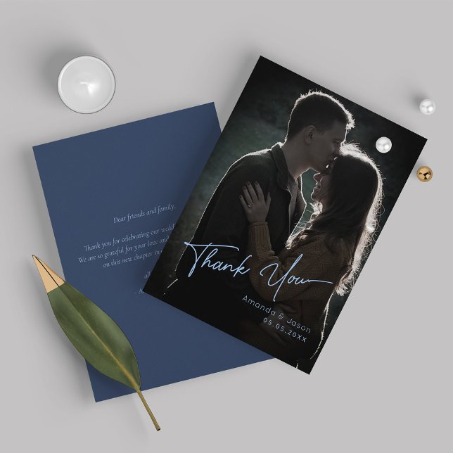 Tarjeta De Agradecimiento Boda de fotos con guiones modernos y sencillos gra (Subido por el creador)