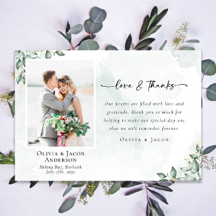 Tarjeta De Agradecimiento Boda de fotos de Amor y Gracias Eucalyptus