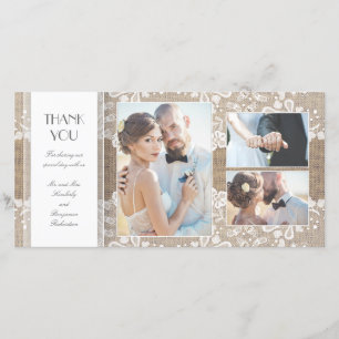 Tarjeta De Agradecimiento Boda de fotos de Burlap y Lace