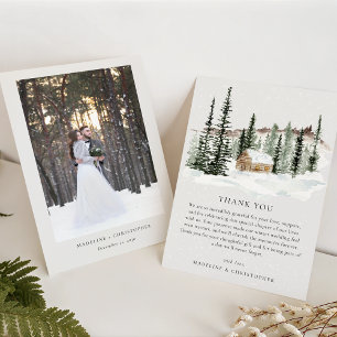 Tarjeta De Agradecimiento Boda de fotos de cabinas rusticas de Winter Pine
