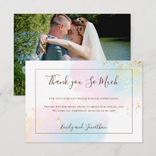 Tarjeta De Agradecimiento Boda de fotos de color de agua Verde azulada rosad