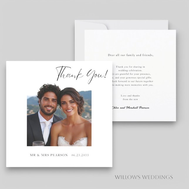Tarjeta De Agradecimiento Boda de fotos de escritura moderna gracias (modern photo script wedding thank you card , with easy to custom text )