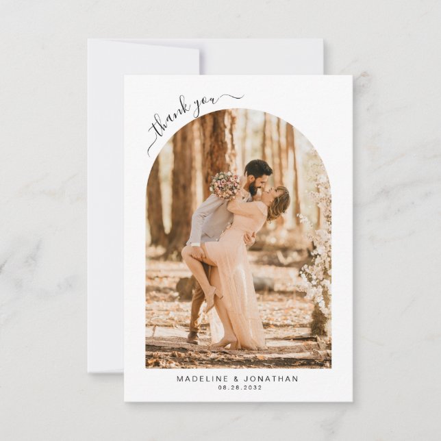 Tarjeta De Agradecimiento Boda de fotos de escritura negra simple y elegante (Anverso)