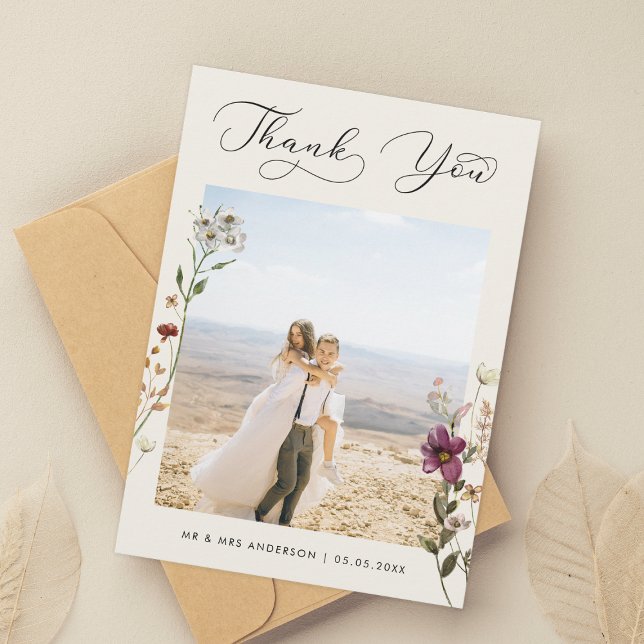 Tarjeta De Agradecimiento Boda de fotos de Flores Silvestres de Marfil Delic (Subido por el creador)