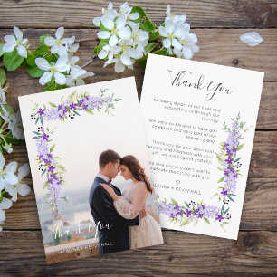 Tarjeta De Agradecimiento Boda de fotos de flores y ramas de color morado