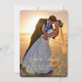 Tarjeta De Agradecimiento Boda de fotos de Gold Heart Confetti Gracias