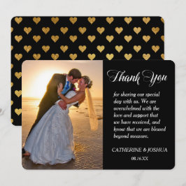 Tarjeta De Agradecimiento Boda de fotos de Gold Hearts Gracias