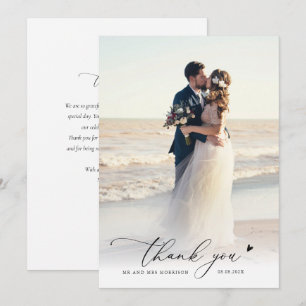 Tarjeta De Agradecimiento boda de fotos de guión de moda moderna gracias