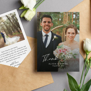 Tarjeta De Agradecimiento Boda de fotos de guión moderno simple