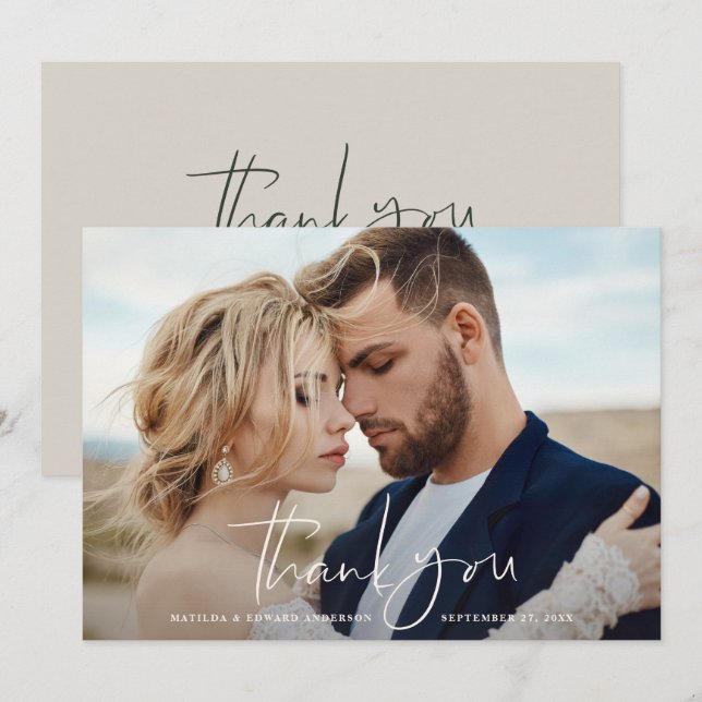 Tarjeta De Agradecimiento Boda de fotos de guiones gracias a la moda mínima  (Anverso / Reverso)