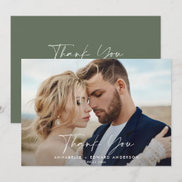 Tarjeta De Agradecimiento Boda de fotos de guiones gracias sage green