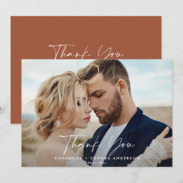 Tarjeta De Agradecimiento Boda de fotos de guiones gracias teracotta moderno