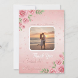 Tarjeta De Agradecimiento Boda de Fotos de Jardín Floral Rosa y Melocotón Su