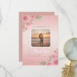 Tarjeta De Agradecimiento Boda de Fotos de Jardín Floral Suave de Melocotón 