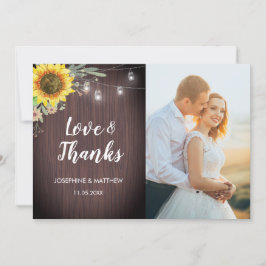 Tarjeta De Agradecimiento Boda de fotos de la madera de girasol rústico