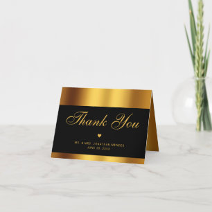 Tarjeta De Agradecimiento Boda de fotos de Luxury Black Gold Script