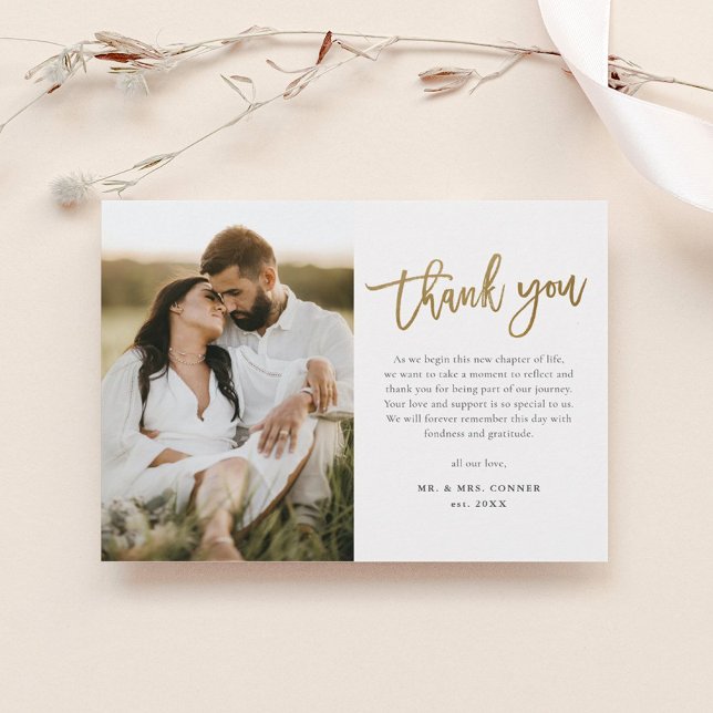 Tarjeta De Agradecimiento Boda de fotos de Modern Gold Script 2 (Subido por el creador)