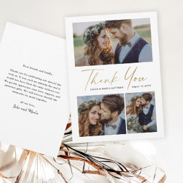 Tarjeta De Agradecimiento Boda de fotos de Modern Gold Script 3