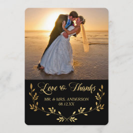 Tarjeta De Agradecimiento Boda de fotos de Wreath de Damask Gold Gracias