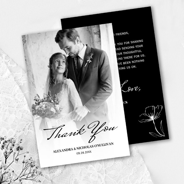Tarjeta De Agradecimiento Boda de fotos elegante en blanco y negro Gracias t (Subido por el creador)