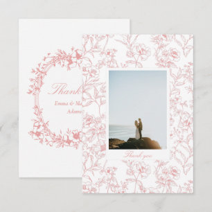 Tarjeta De Agradecimiento Boda de Fotos Florales Chinoisería Rosa