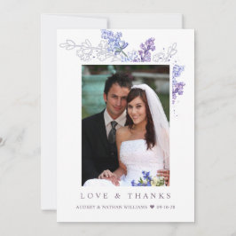 Tarjeta De Agradecimiento Boda de fotos florales de lavanda romántica gracia
