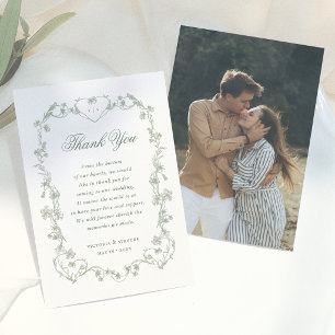 Tarjeta De Agradecimiento Boda de Fotos Florales Vintage Verde Salvia