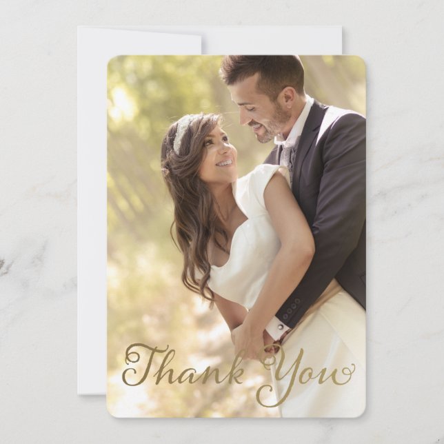 Tarjeta De Agradecimiento Boda de fotos Gracias, Efecto Relieve metalizado d (Anverso)