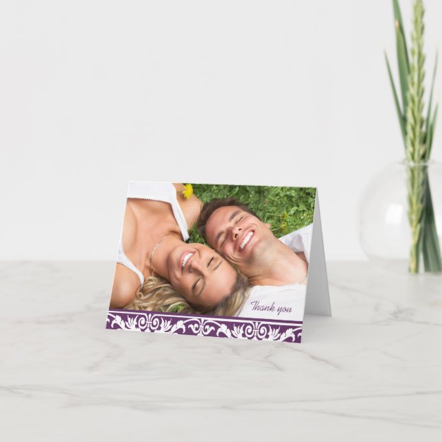 Tarjeta De Agradecimiento Boda de fotos Gracias - Plum & White (Anverso)