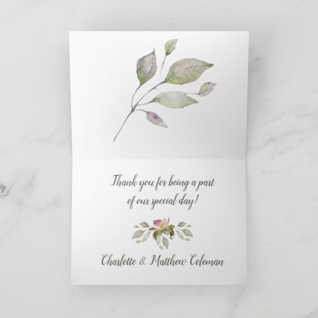 Tarjeta De Agradecimiento Boda de fotos Gracias Rosas de acuarela Rosa suave (Interior)