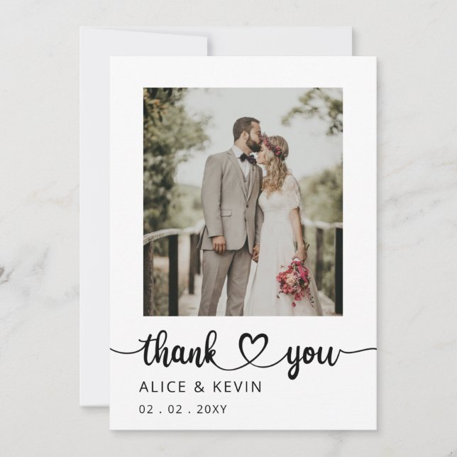 Tarjeta De Agradecimiento Boda de fotos manuscrito elegante con escritura si (Anverso)