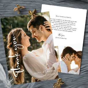 Tarjeta De Agradecimiento Boda de Fotos Minimalista Elegante