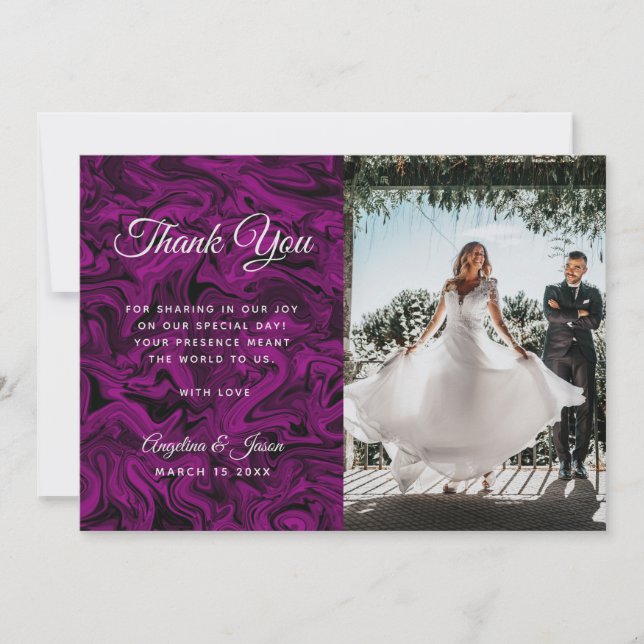 Tarjeta De Agradecimiento Boda de fotos morado (Anverso)