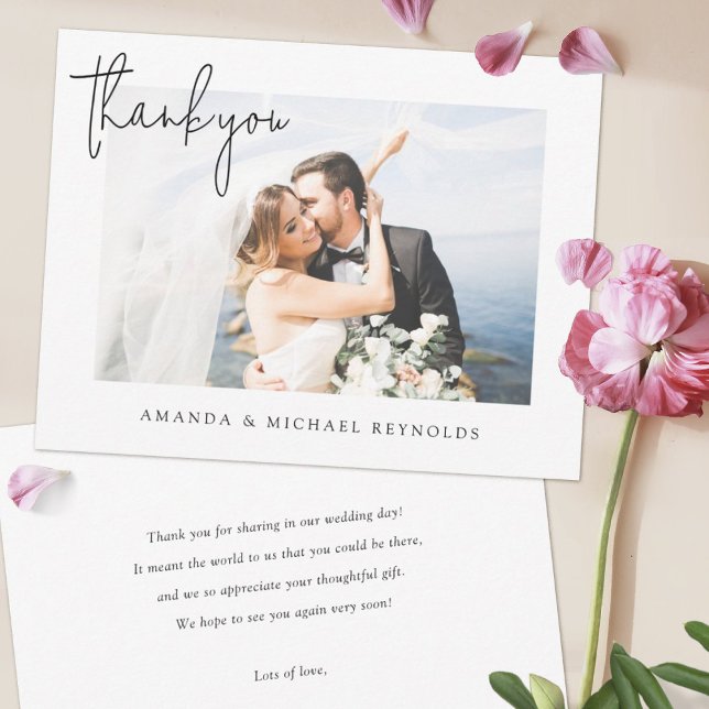 Tarjeta De Agradecimiento Boda de fotos personalizado simple y elegante (Subido por el creador)