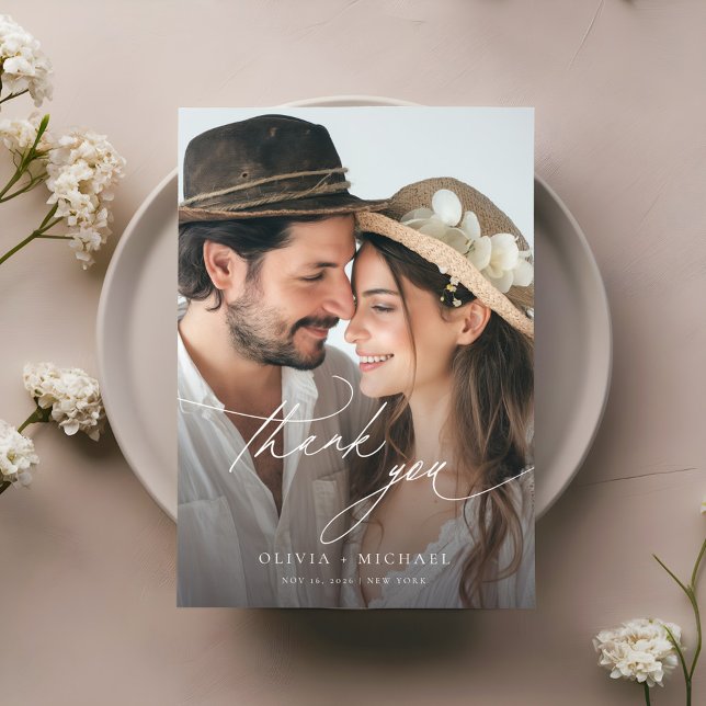 Tarjeta De Agradecimiento Boda de fotos simple con guión corto (Subido por el creador)