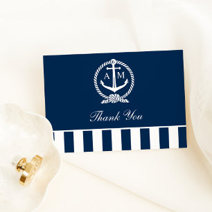 Tarjeta De Agradecimiento Boda de franjas de anclaje de la Marina Náutica Mo