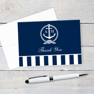 Tarjeta De Agradecimiento Boda de franjas de anclaje de la Marina Náutica Mo