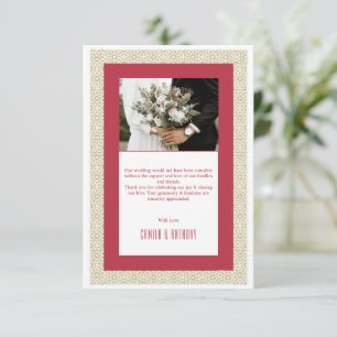 Tarjeta De Agradecimiento Boda de frontera geométrica islámica roja