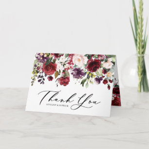 Tarjeta De Agradecimiento Boda de Garland Floral de color rojo y morado